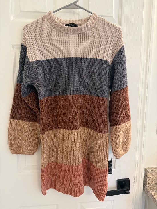 Lulus Dresses & Skirts - Lulu's Cream, Gray, Brown & Rust Striped Waffle-Knit Crew Sweater (New w/ tags)